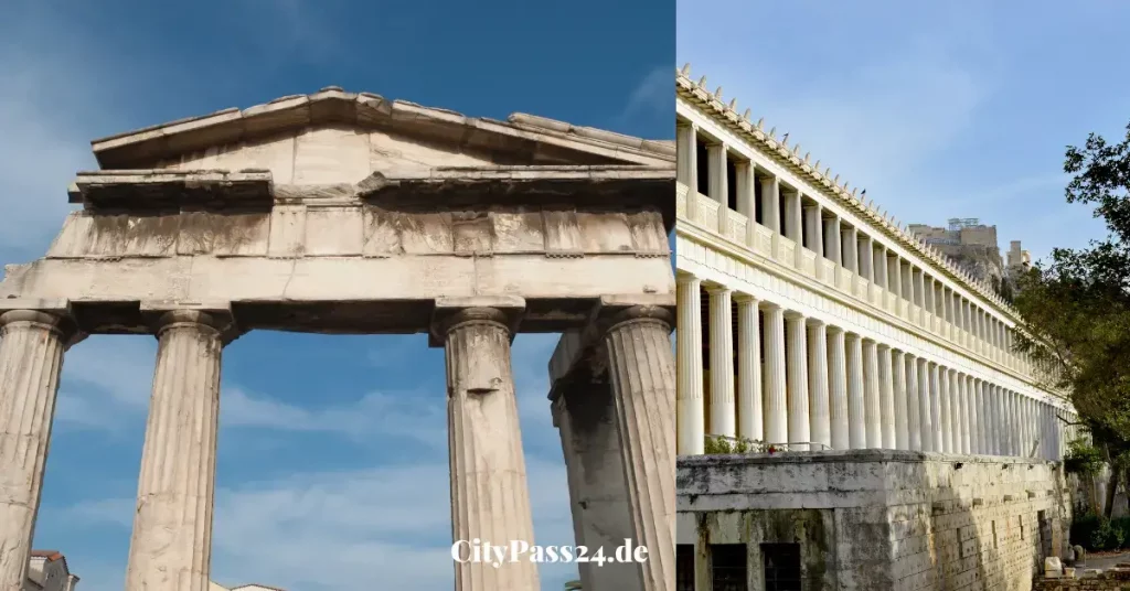 antike agora athens vorderteil und seiten säulen reihe