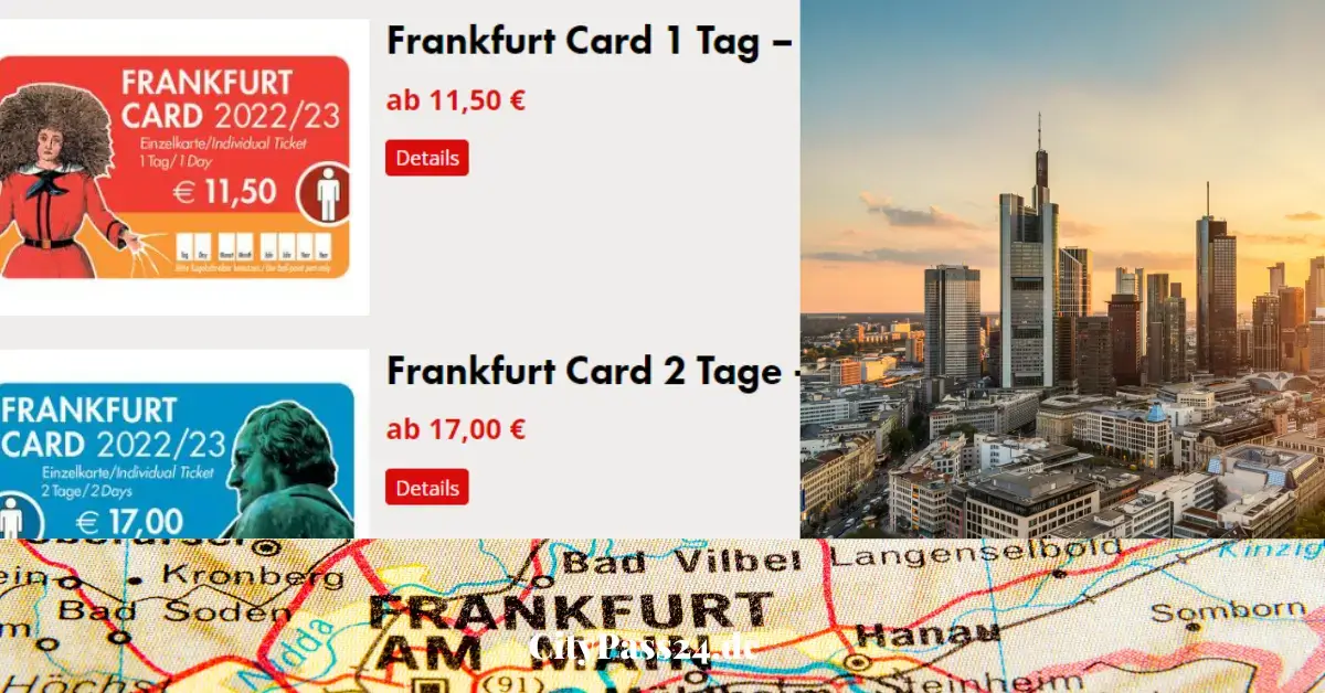 frankfurt card and skyline, map of frankfurt