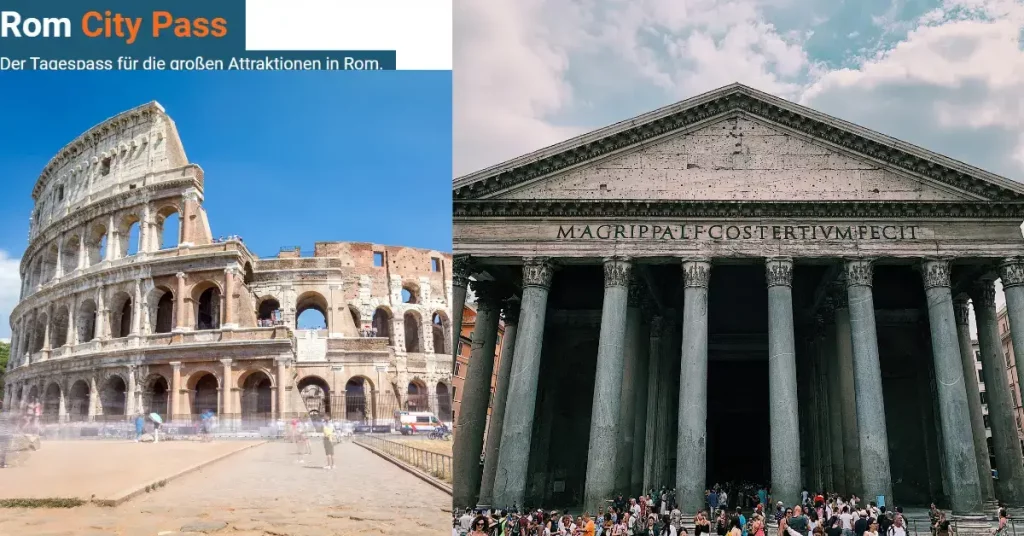 pantheon rom mit touristen davor coloseum besucher vordergrund