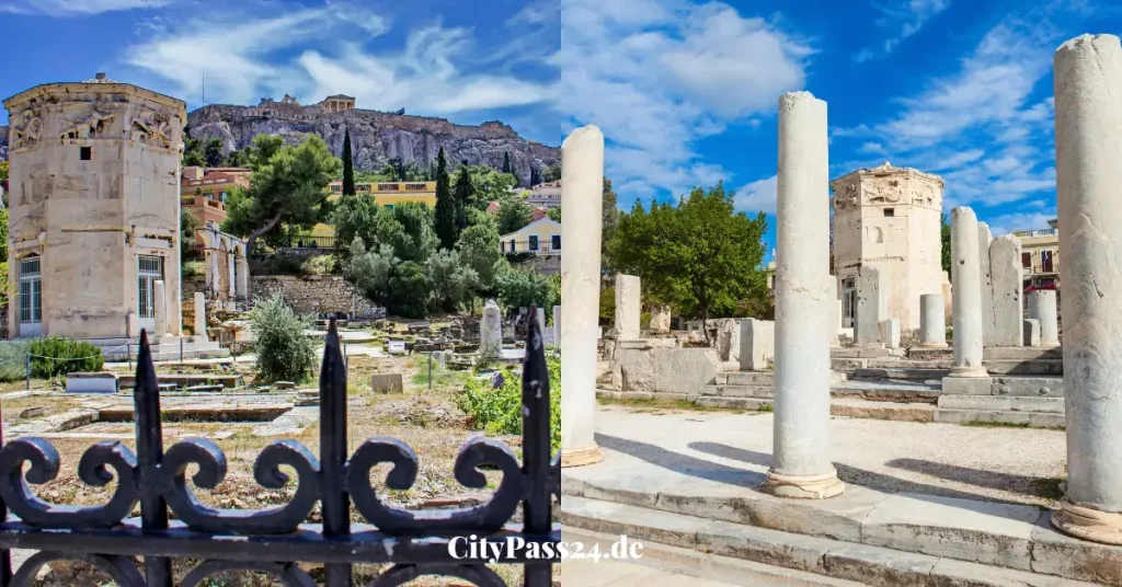 römische agora athen mit turm der winde und säulen