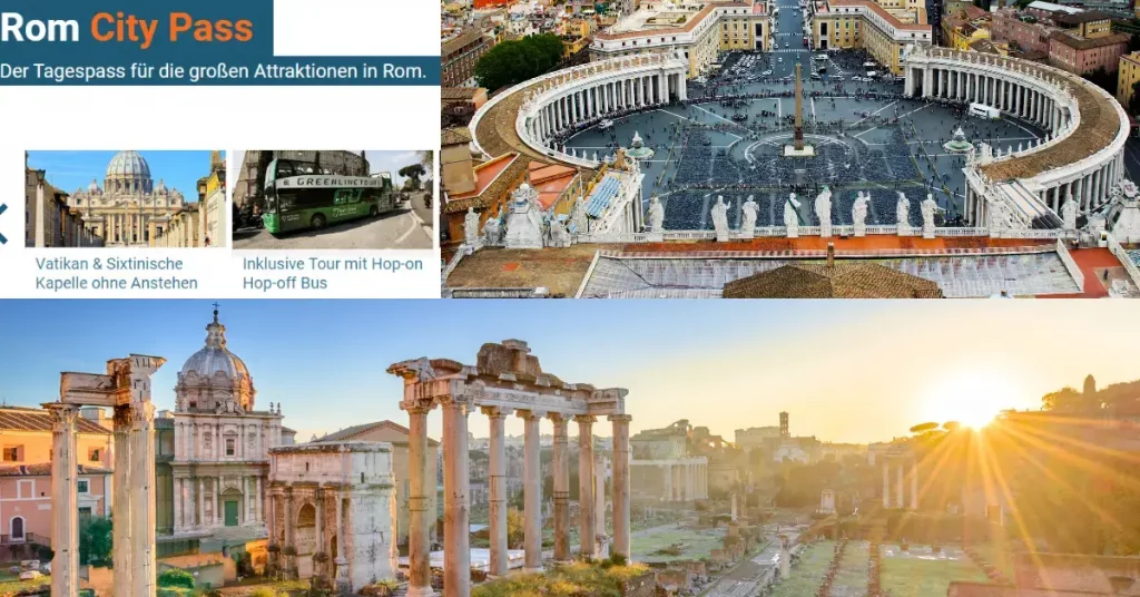 rom attraktionen forum romanum und petersplatz abendlicht panorama