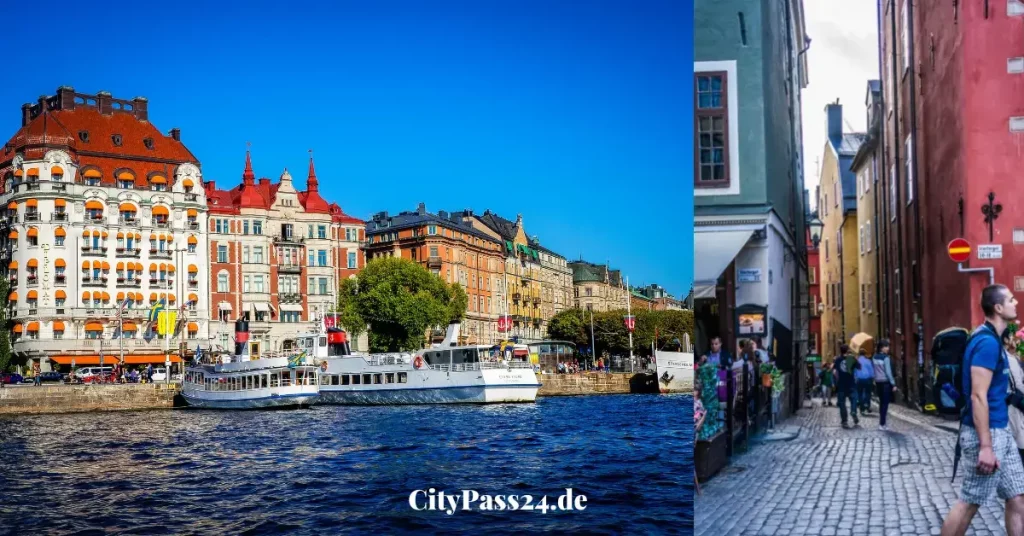 stockholm archipel ostsee häuser architektur und gasse mit menschen