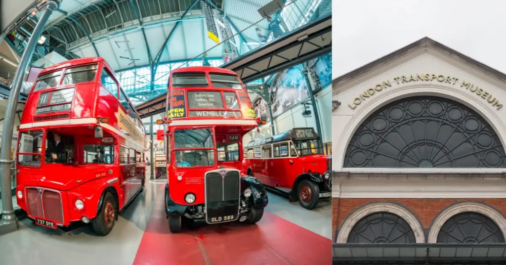 london-transport-museum-innen-mit-alten-doppeldecker-busse-sowie-eignang-inschrift-des-museums
